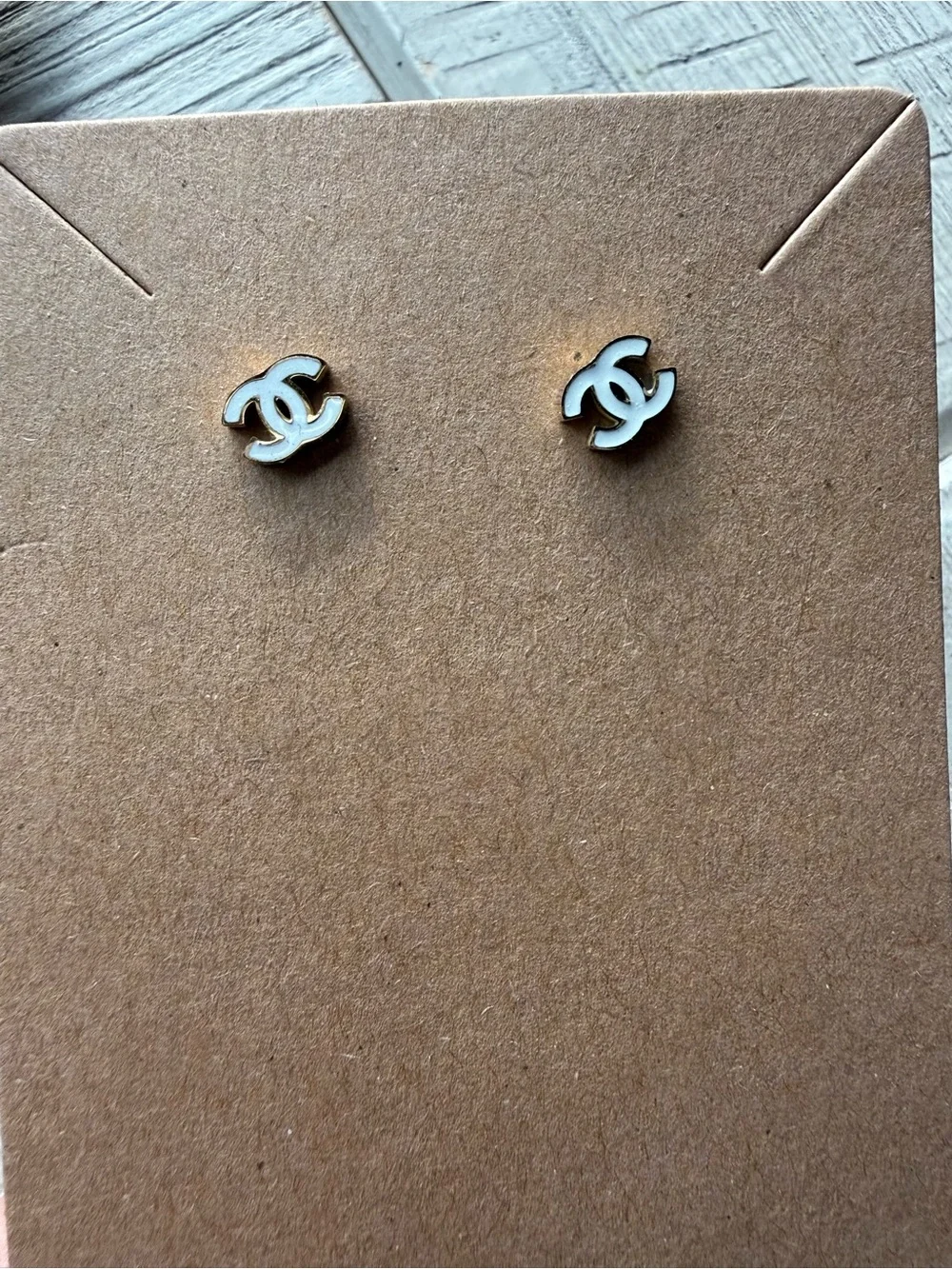 White CC Stud Earrings